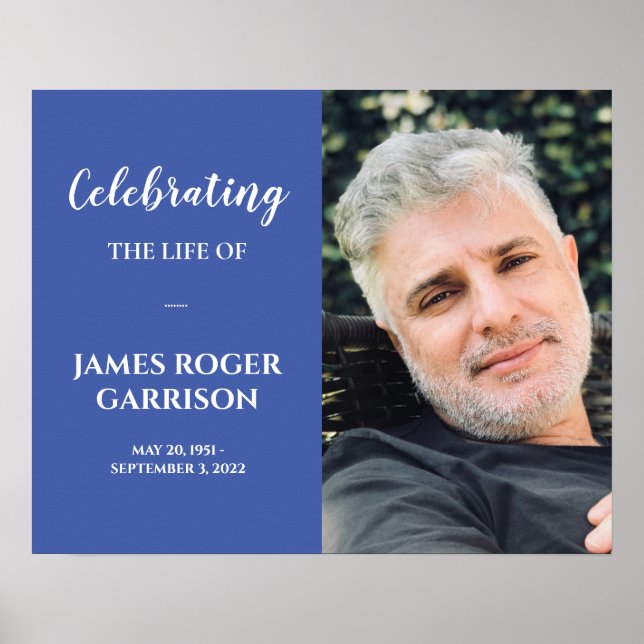 Póster Celebración de la vida en azul y blanco Foto P (Frente)