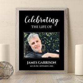 Póster Celebración de la vida en blanco y negro con funer