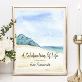 Póster Celebración de la vida en escena de playa en acuar