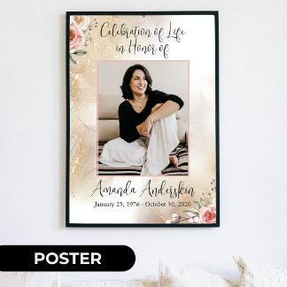 Póster Celebración de la Vida Funeral Melocotón y Oro