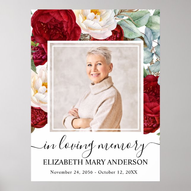 Póster Celebración de la Vida Rosas Rojas Blancas Foto (Frente)