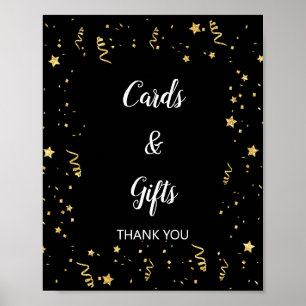 Póster Celebración de Oro en Tarjetas Negras y Letrero de