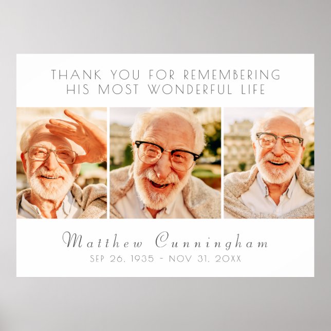 Póster Celebración de su vida Moderna Simple Tres Fotos (Frente)