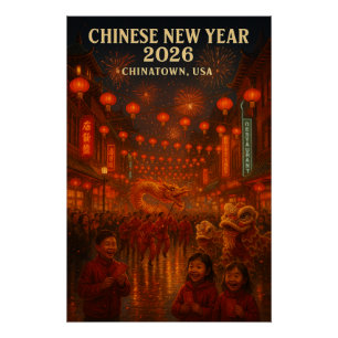 Póster Celebración del Año Nuevo Chino 2026 en Chinatown