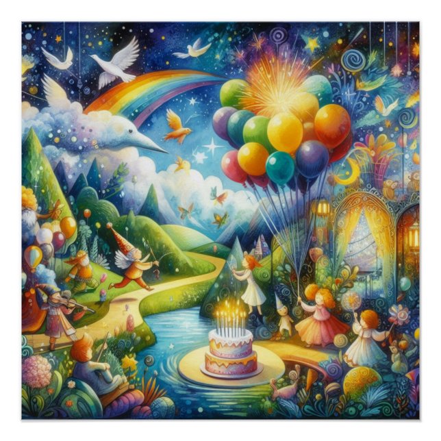 Póster Celebración del cumpleaños Wimsical (Anverso)