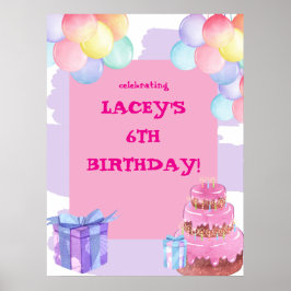 Póster Celebración dulce: Cumpleaños púrpura y rosa