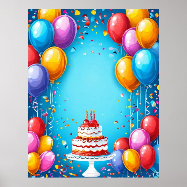 Póster Celebración festiva de cumpleaños con globos (Frente)