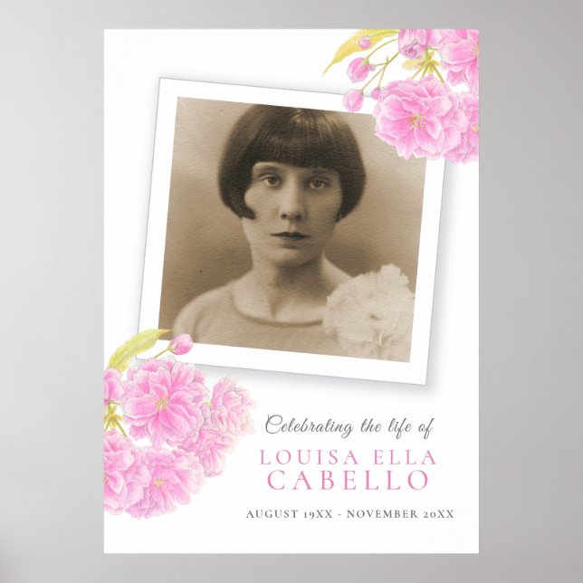 Póster Celebración funeral de la vida foto de flor de cer (Frente)