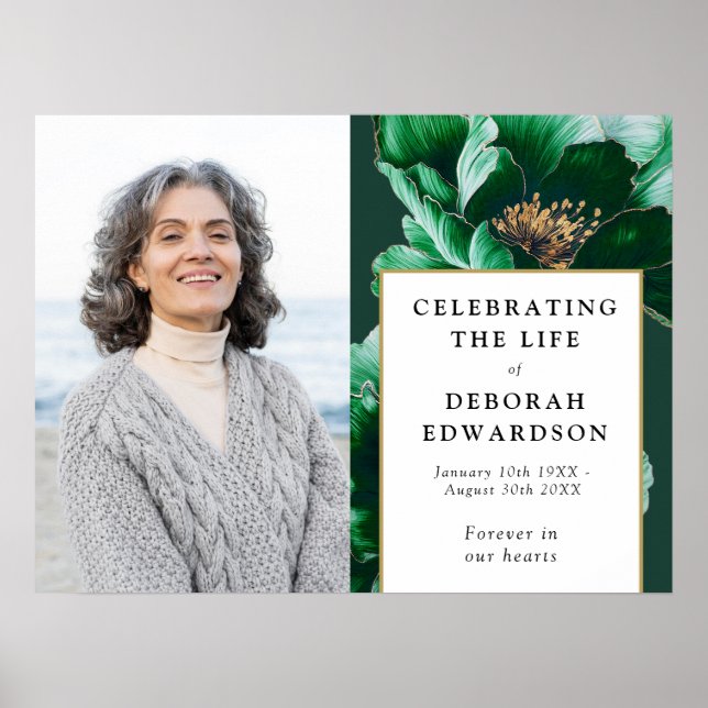 Póster Celebración Verde De Rótulo De Vida De Funeral De  (Frente)