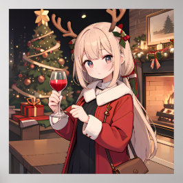 Póster Celebrando a los Navidades con una copa de vino