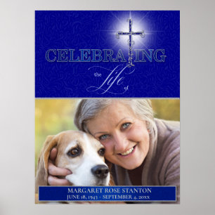 Póster Celebrando la cruz cristiana azul de vida