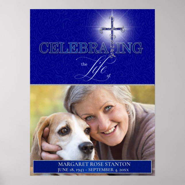 Póster Celebrando la cruz cristiana azul de vida (Frente)