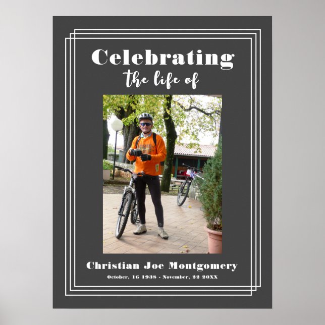 Póster Celebrando la vida Foto de funeral gris (Frente)