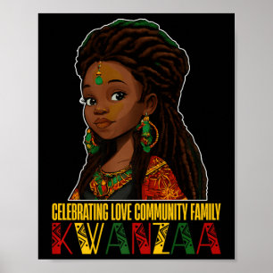 Póster Celebrando los principios de Kwanzaa Kinara para l
