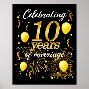 Póster Celebrar 10 Años De Matrimonio La Camiseta Del 10º