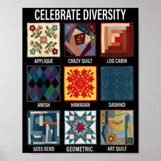 Póster Celebrar la diversidad de la costura de patchwork