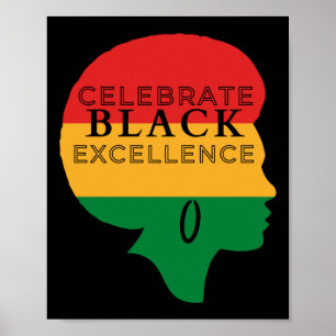 Póster Celebrar la excelencia negra Afro Silhouette - Roj
