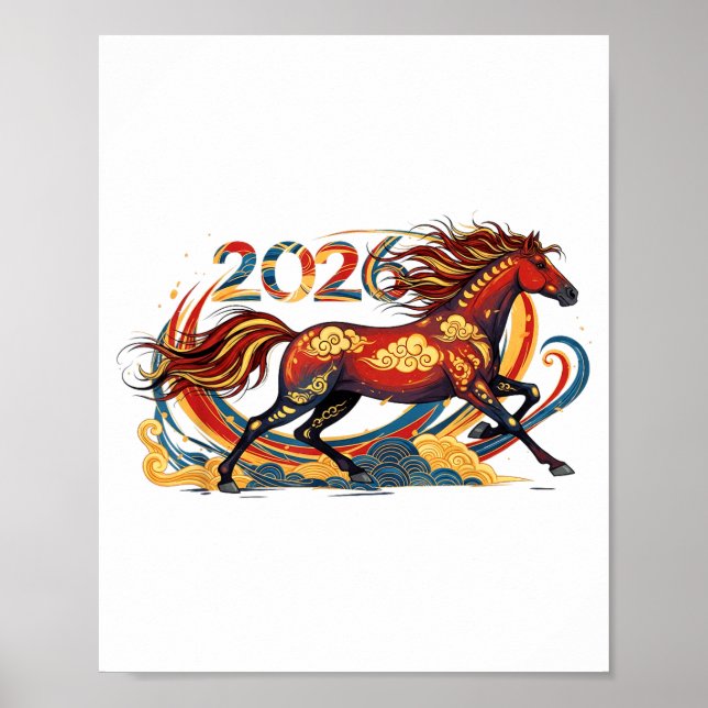 Póster Celebrate 2026 Year Of The Horse Lunar New Year Te (Frente)