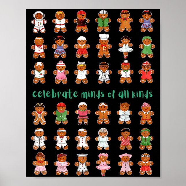 Póster Celebrate Minds Of All Kinds Gingerbread Autism Aw (Frente)