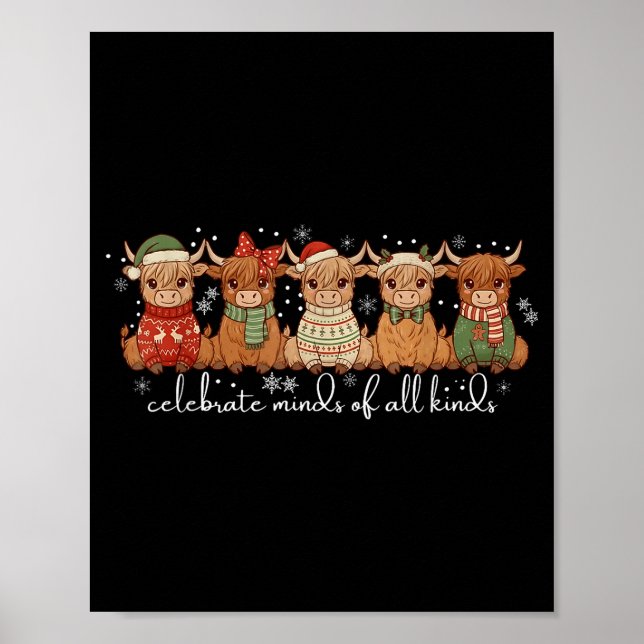 Póster Celebrate Minds Of All Kinds Highland Cow Sped Tea (Frente)