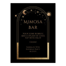 Póster Celestial Black Gold Mimosa Bar Sun Moon Stars