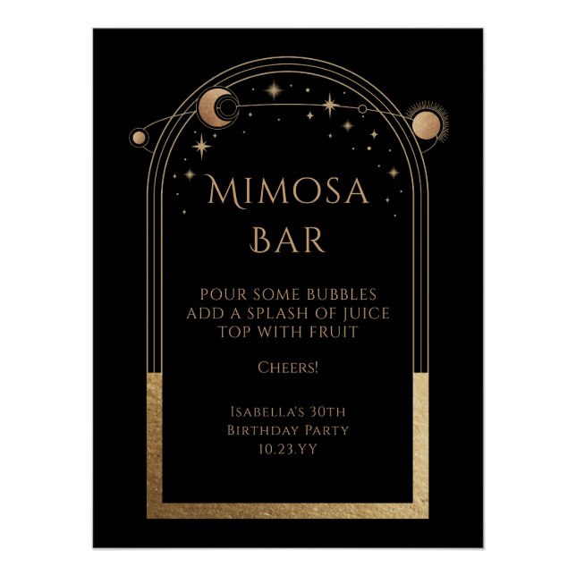 Póster Celestial Black Gold Mimosa Bar Sun Moon Stars (Anverso)