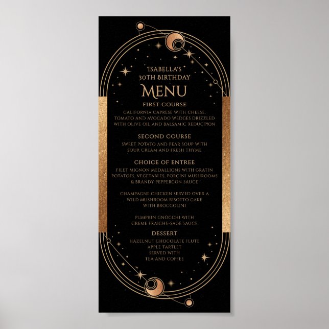 Póster Celestial Black Gold Sun Moon Stars 30 cumpleaños (Frente)