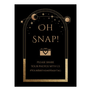 Póster Celestial Black Gold Sun Moon Stars Oh Snap