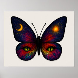 Póster Celestial Cat-Eye Butterfly Sun Moon Star Boho Art