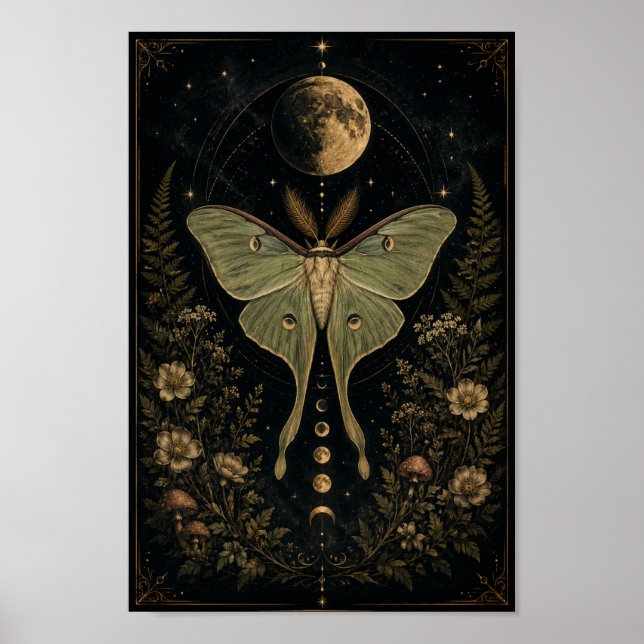 Póster Celestial de la Polilla Luna | Fase Lunar M (Frente)