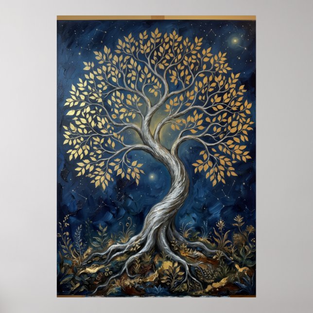 Póster Celestial del Árbol Dorado de la Vida | Bl (Frente)