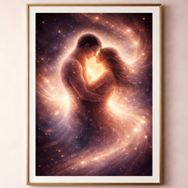 Póster Celestial Devotion – Abstract Cosmic Couple Art