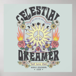 Póster CELESTIAL DREAMER SUN ROSA TSHIRT DISEÑO gráfico h