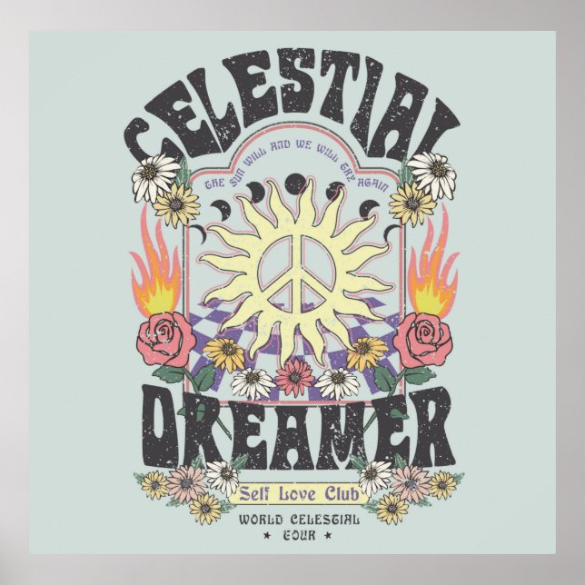 Póster CELESTIAL DREAMER SUN ROSA TSHIRT DISEÑO gráfico h (Frente)