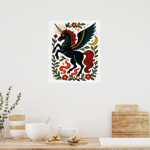 Póster Celestial Floral de Unicornio Pegasus Arte