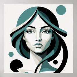 Póster Celestial Flow: Minimalist Teal Portrait