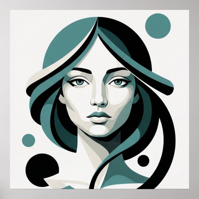 Póster Celestial Flow: Minimalist Teal Portrait (Frente)