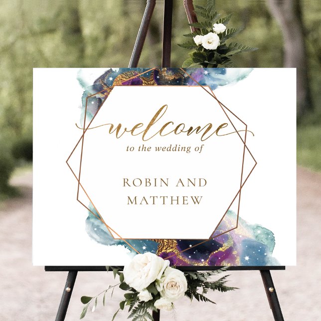 Póster Celestial, Galaxy Blue Teal Purple Welcome Wedding (Subido por el creador)