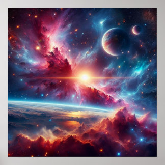 Póster Celestial Galaxy: Vibrant Nebulae & Distant Worlds