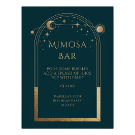 Póster Celestial Green Gold Mimosa Bar Sun Moon Stars