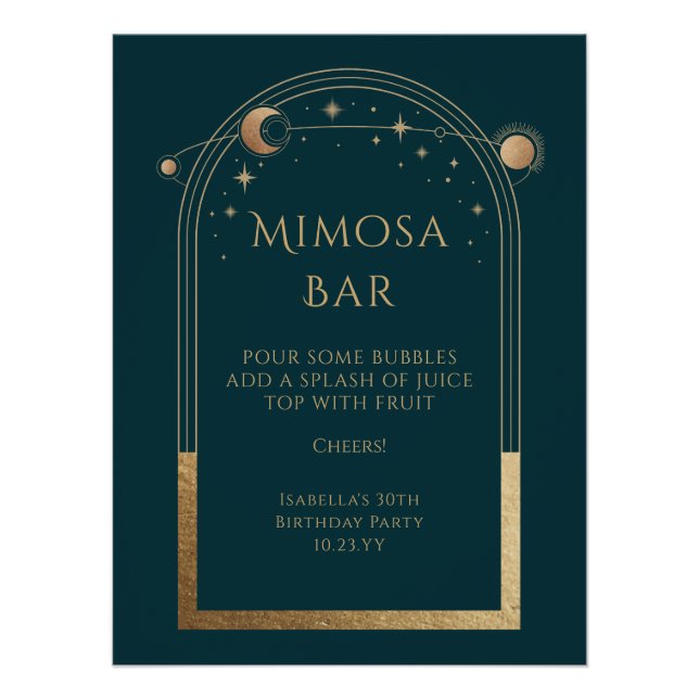 Póster Celestial Green Gold Mimosa Bar Sun Moon Stars (Anverso)