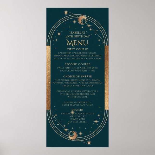 Póster Celestial Green Gold Sun Moon Stars 30 cumpleaños (Frente)