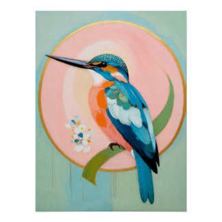 Póster Celestial Kingfisher: A Study in Azure and Gold