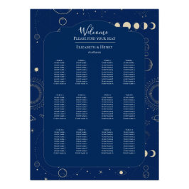 Póster Celestial moon sun stars navy wedding seating plan