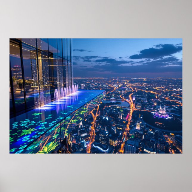 Póster Celestial Oasis: Where City Lights Meet Paradise (Frente)