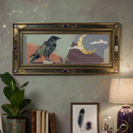 Póster Celestial Raven Moon Art – Gothic Nature