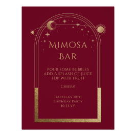 Póster Celestial Red Gold Mimosa Bar Sun Moon Stars