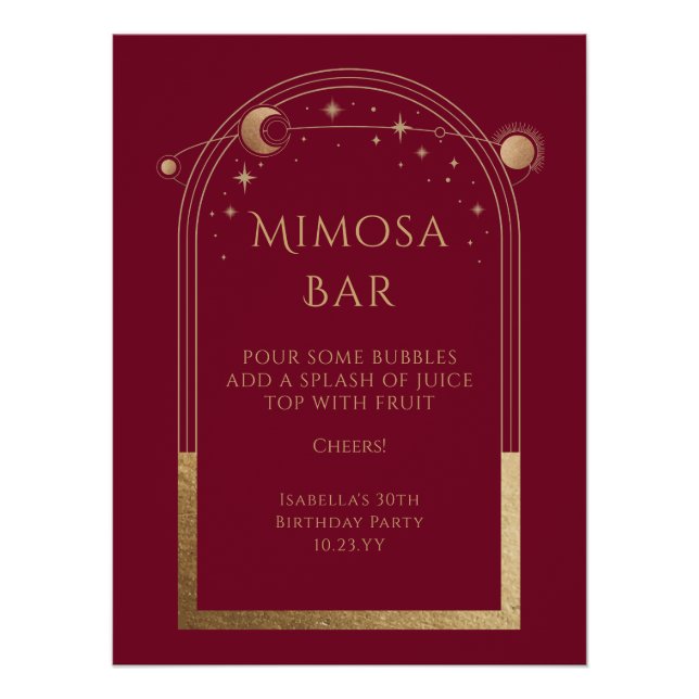 Póster Celestial Red Gold Mimosa Bar Sun Moon Stars (Anverso)