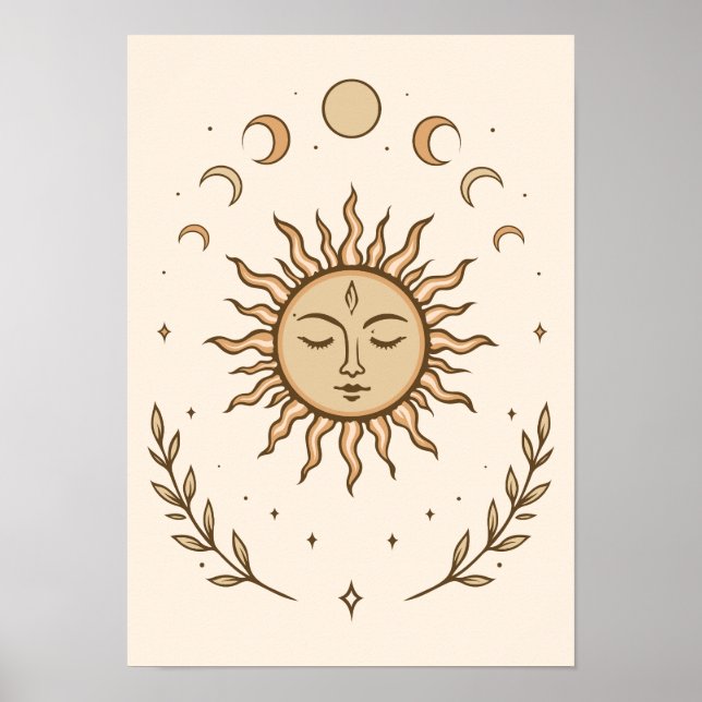 Póster Celestial Sun Moon Phases Mystical Botanical Art (Frente)
