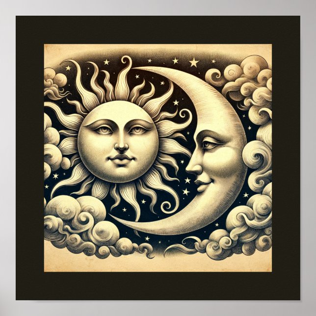 Póster Celestial Vintage Sol y Luna  (Frente)